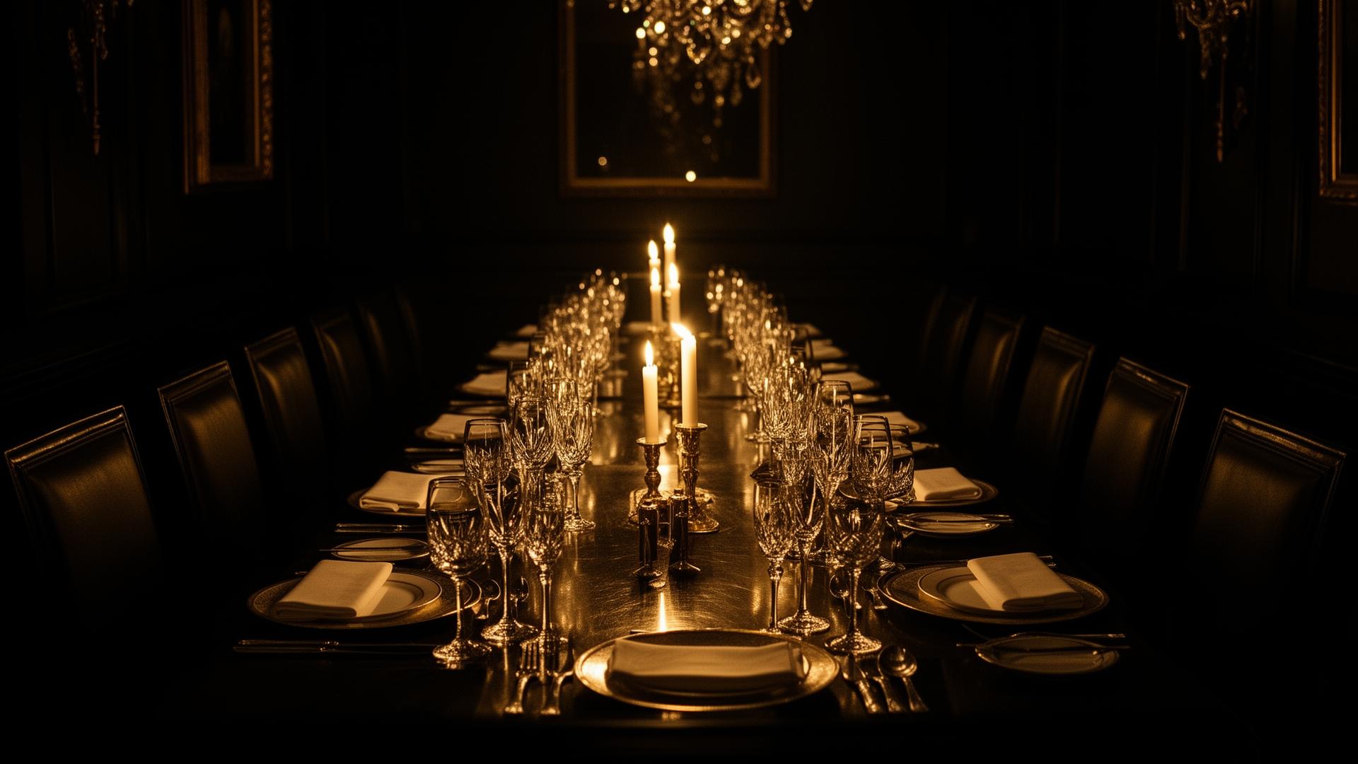 Private dining room set for an invitation-only business dinner